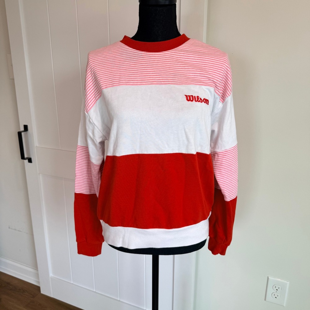Wilson Vintage-Style Colorblock Striped‎ Crewneck Sweatshirt Tenniscore Womens